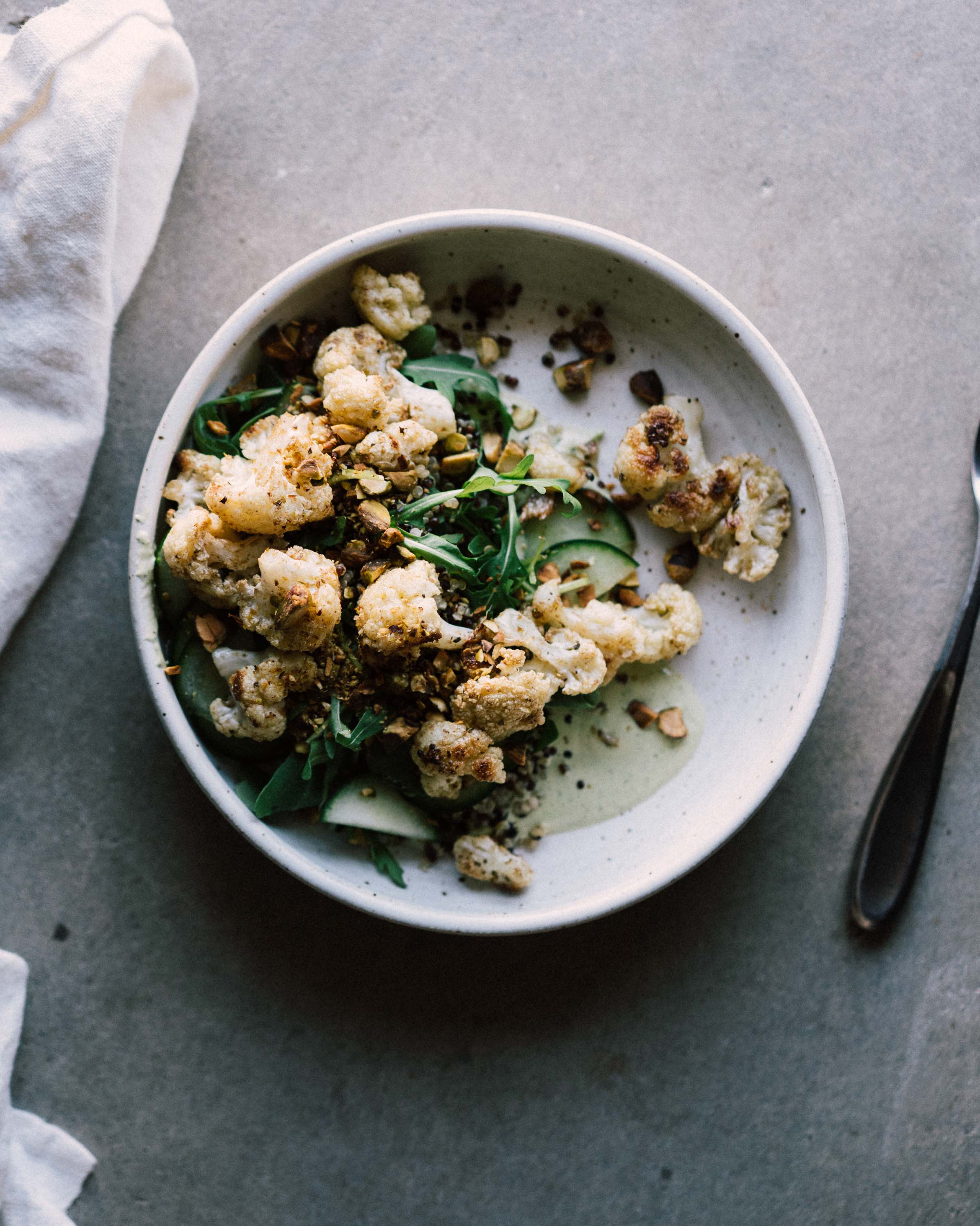 Roasted Cauliflower Bowls w/ Green Tahini