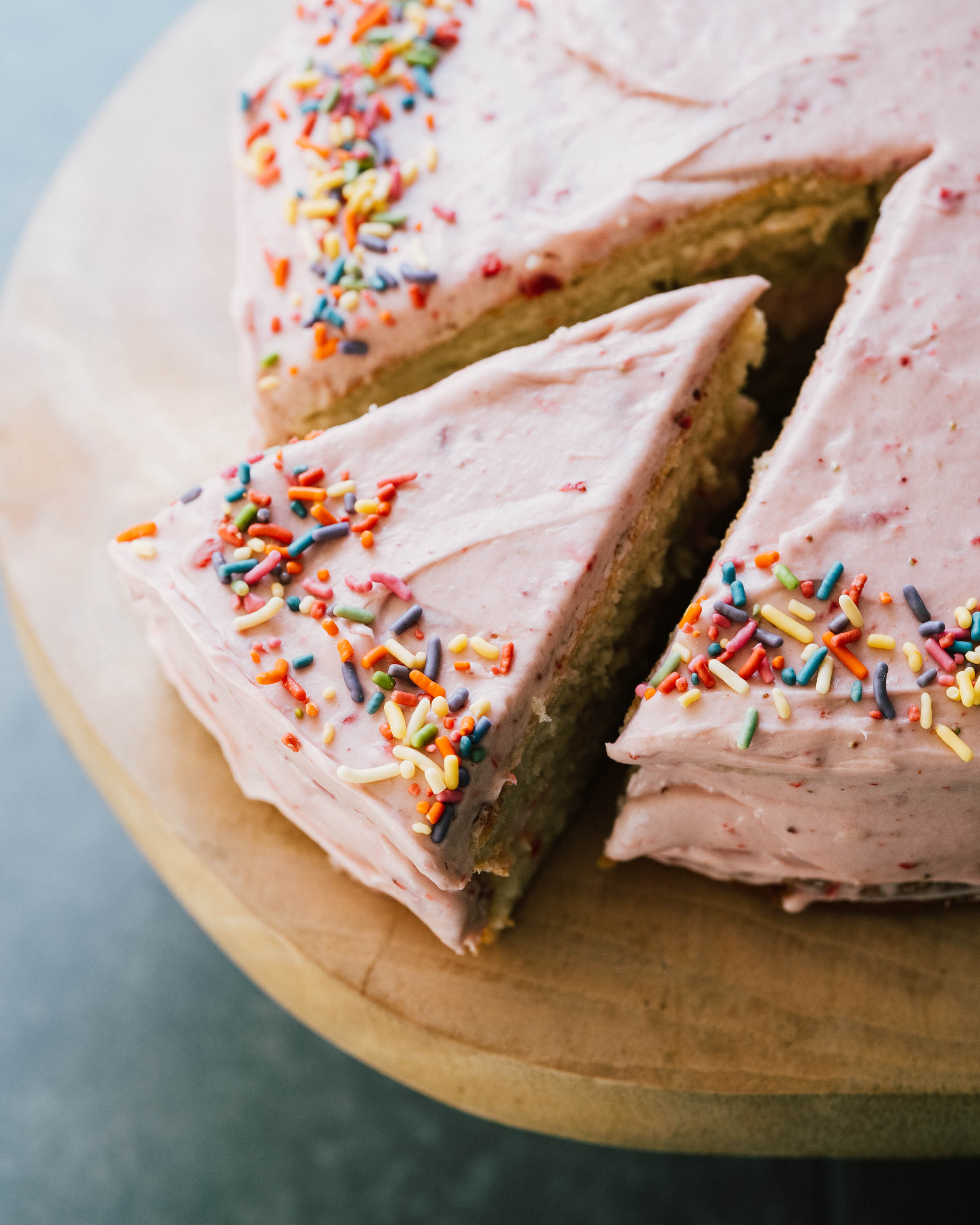 Vanilla Birthday Cake w/ Strawberry Cream Cheese Frosting