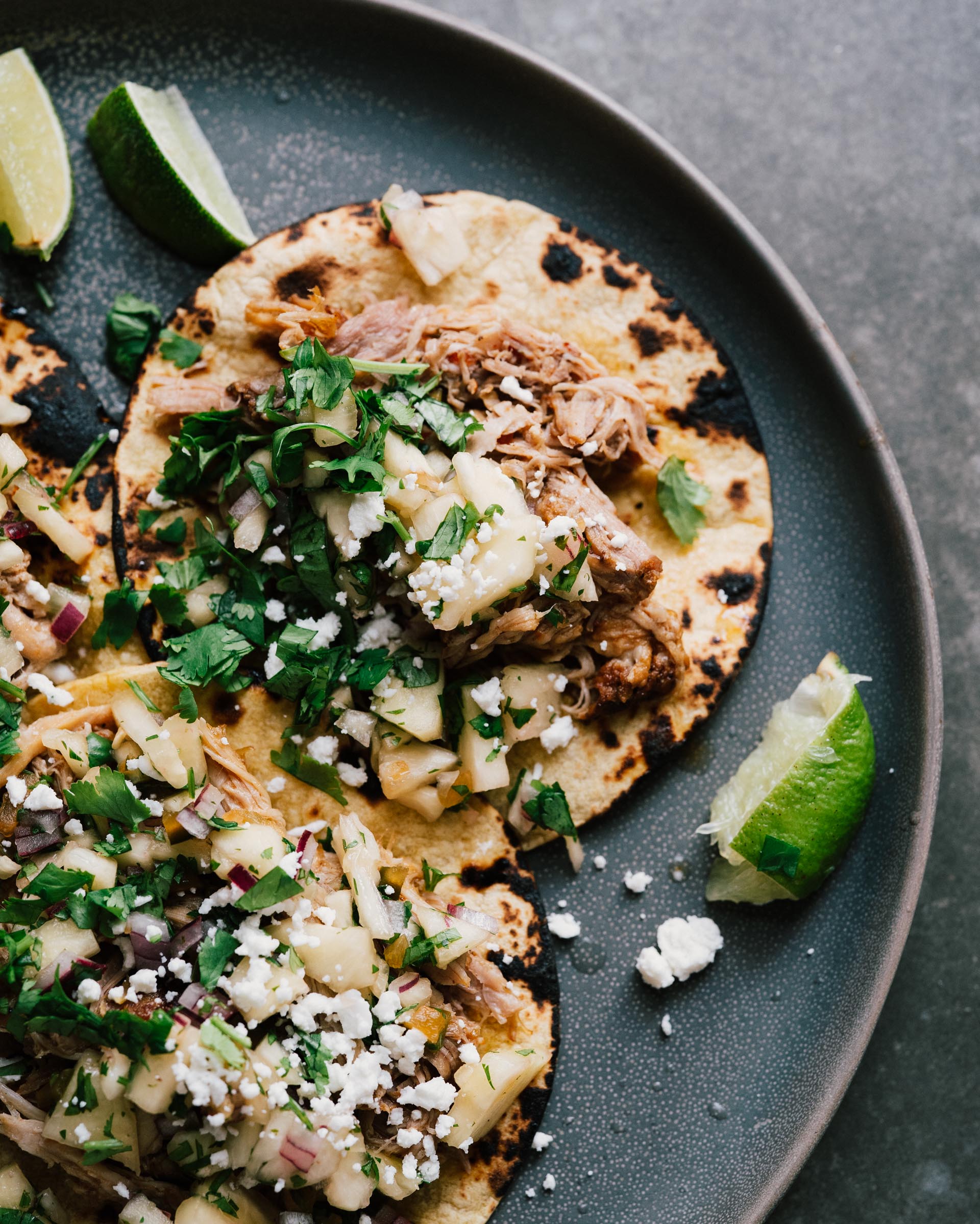 Slow Cooker Carnitas Tacos w/ Pineapple Pico